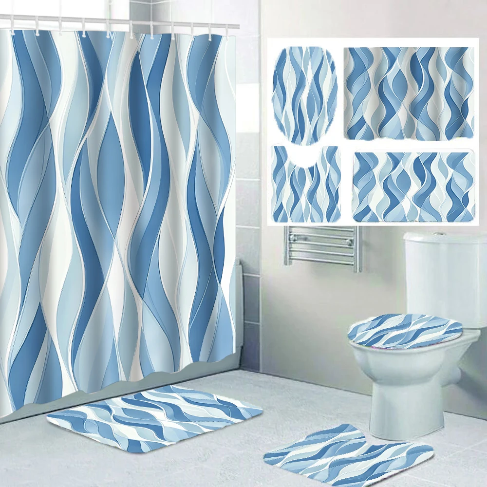

1/4 gradient color shower Curtains, Toilet Seat Decoration, Shower Curtain with Carpet and Toilet Lid, 70.8x70.8 inch