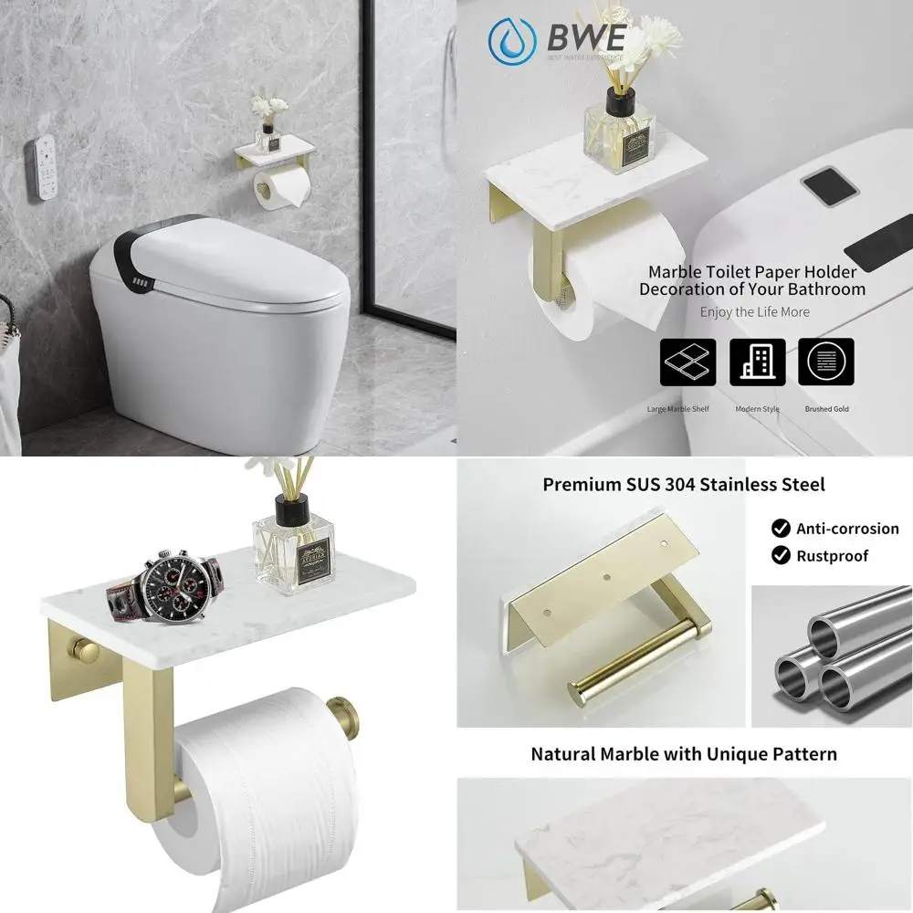 

Настенный держатель для туалетной бумаги из матового золота с мраморной полкой, устойчивая к ржавчине нержавеющая сталь SUS 304 для ванной комнаты