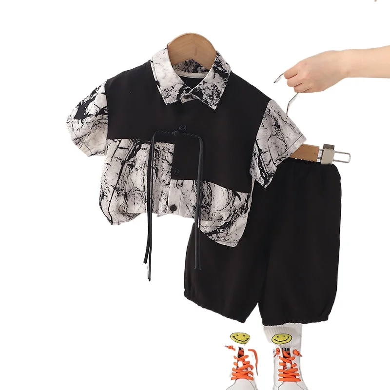 

Baby Fashion Toddler Tracksuits 1 2 3 4 5 Ages Children Cotton Clothes Kids Sport Boys Black Shirt Shorts 2Pcs/Sets Infant