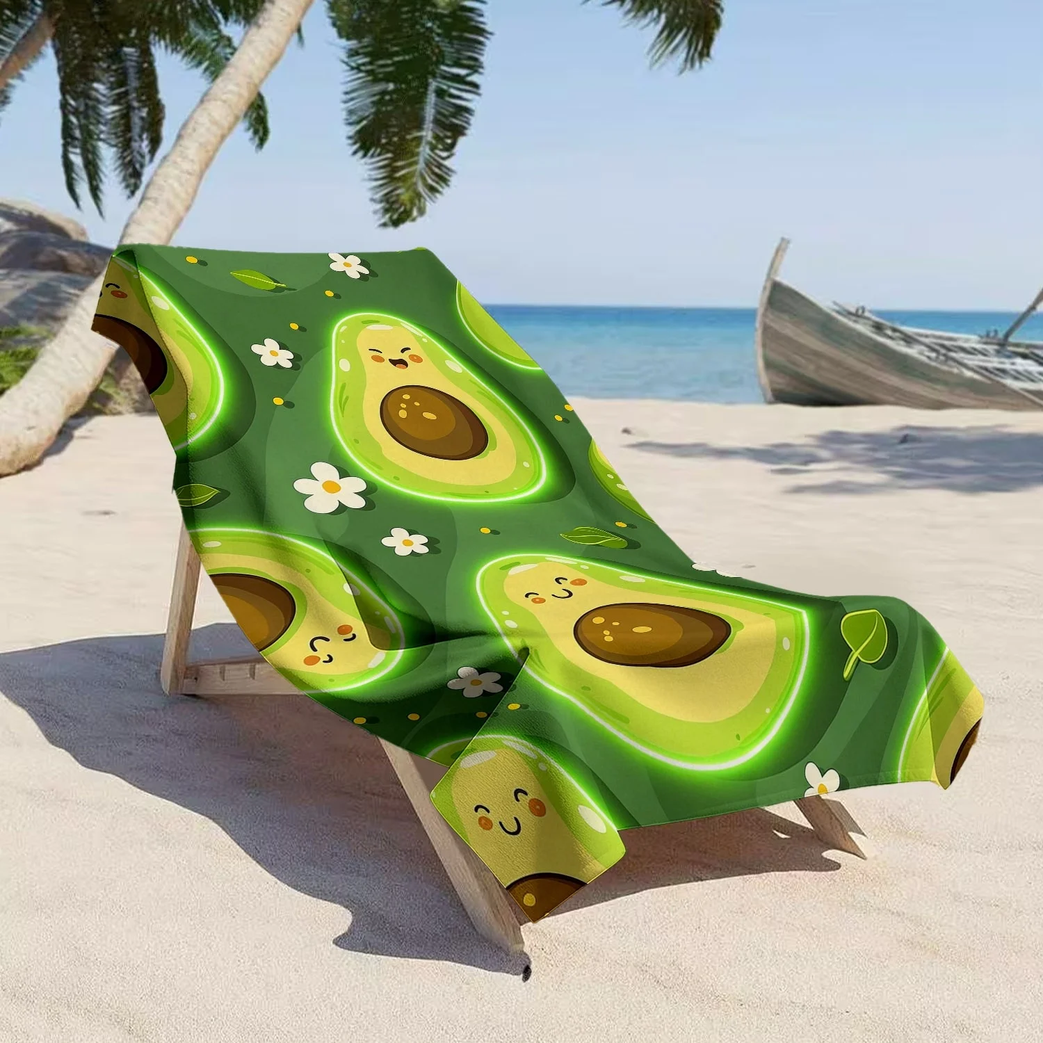 Oversized Avocado Beach Towel, Soft Microfiber Quick Dry Cartoon Avocado Print Bath Towel, Large Pool & Travel Beach Blanket