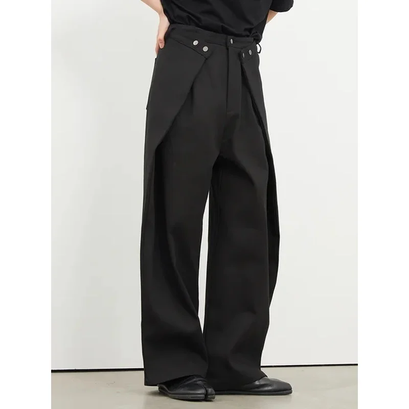 High Waist Black Pleated Button Long Wide Leg Pants New Loose Fit Trousers Women Fashion Tide Spring Autumn