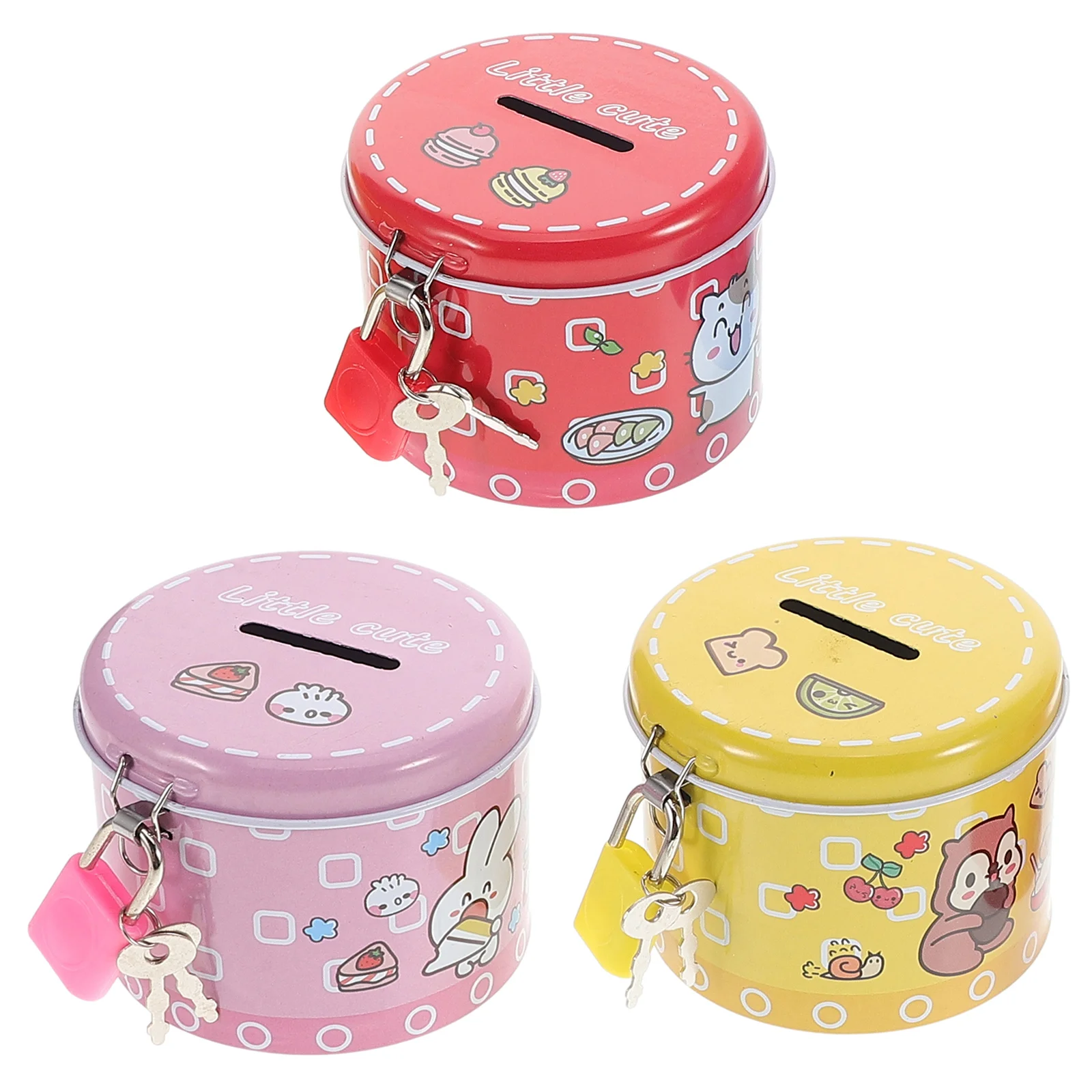 

3Pcs Metal Coin Bank Tinplate Piggy Bank Lock Creative Round Money Holder Kids Saving Pot Bedroom Decoration Tinplate Saving Pot