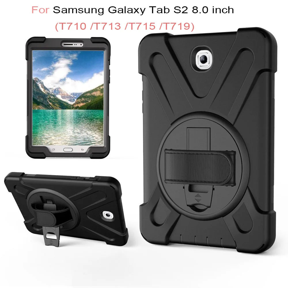 For Samsung Galaxy Tab S2 8.0'' T710 T713 T715 Case Kids Safe Shockproof PC + Silicon 2 in 1 Shoulder hand Strap Stand Cover