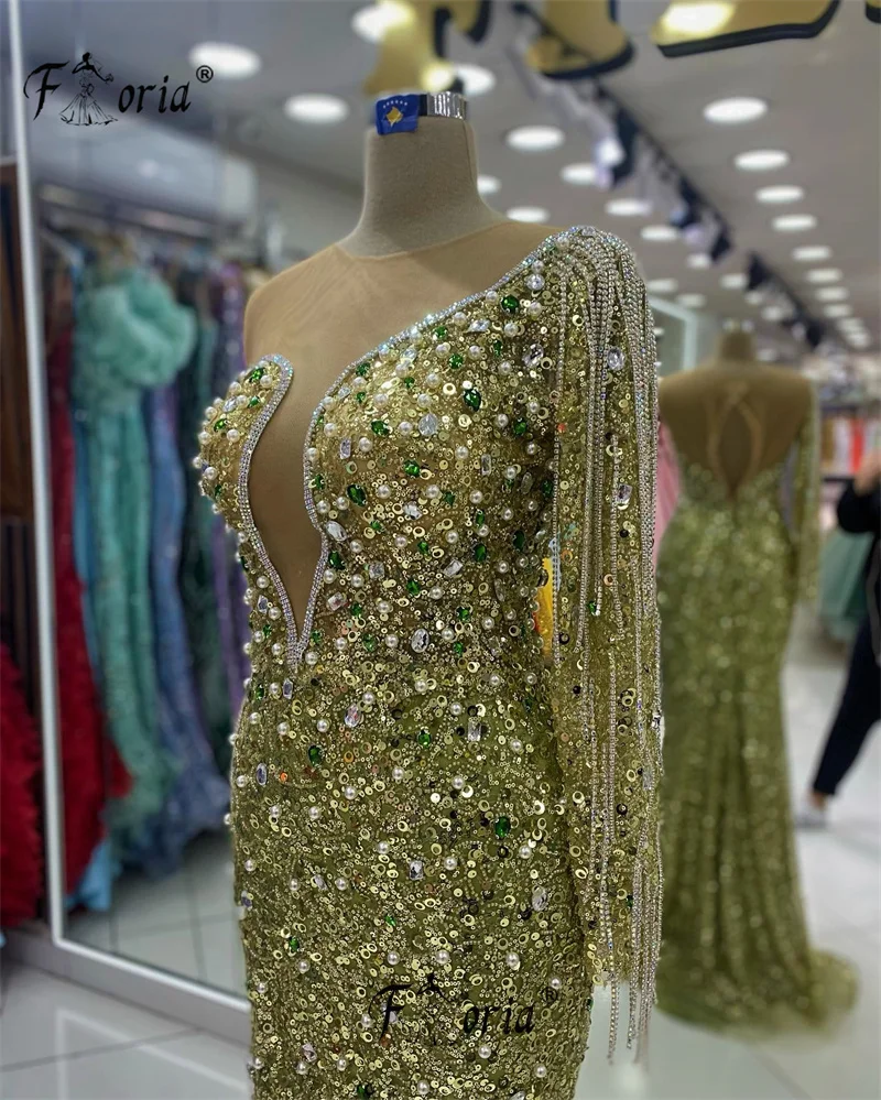 Vestido Formal ostentoso hecho a mano con cuentas de Dubái, vestido de fiesta de noche con borla de cristal y lentejuelas, elegante