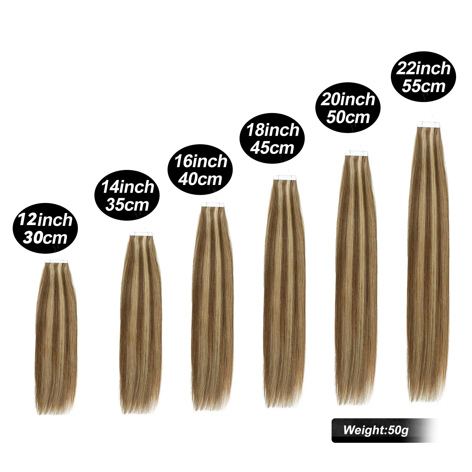 Tape In Human Hair Extensions Brown Highlight Straight 12-22Inch 50g/pack 100% Remy Human Hair Seamless Skin Weft For Women