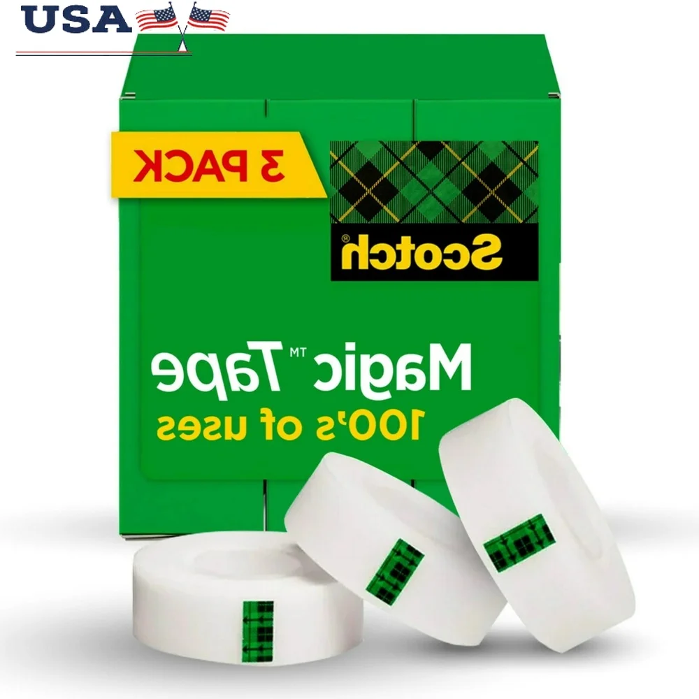 

Magic Tape Invisible 3 Rolls Photo Safe Clear Office Tape Strong Adhesive Permanent Repair Easy Labeling Dispenser Supplies