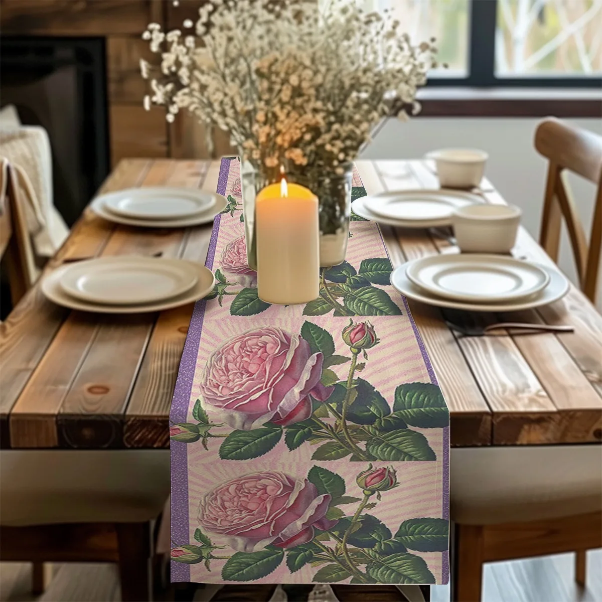 

decorations table runner Pink Rose Vintage Floral Print Long cloth for party decoration kitchen and farmhouse tabletop decoratio