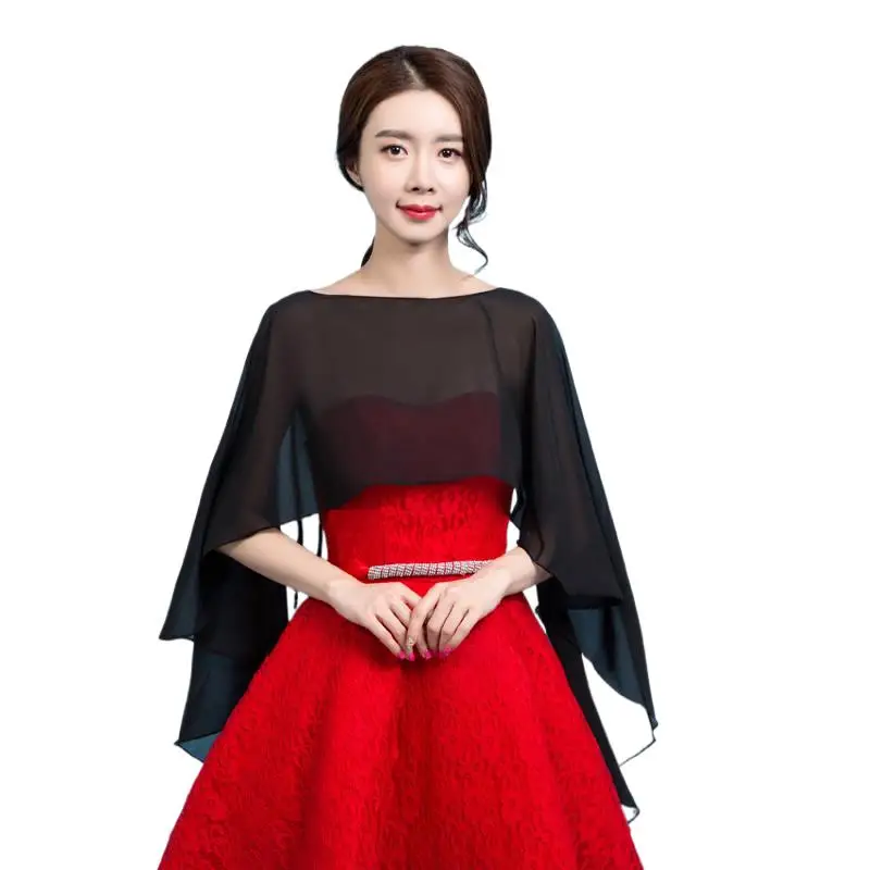 2024 New Summer Fashion Elegant Women Shawl Capes Lady Red Black Blue Chiffon Wraps Shawl Women Tops bluzas femeninas elegantes