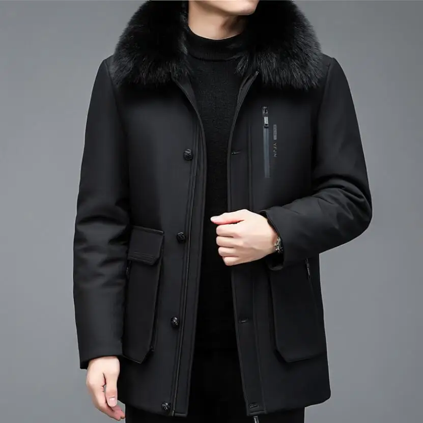 2023 Winter New Thickened Men's Overcome Fox Collar Removable Liner Down Casual Business Cotton Jacket Size M-4XL