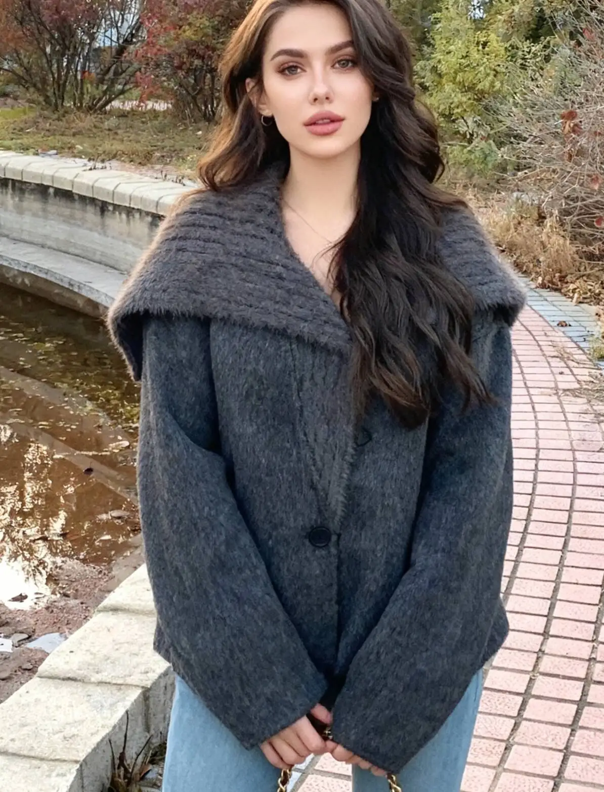 

Wool Blend Coats Womens Woolen Coat Red Autumn Brocade Embossed Notched Collar Elegant Mature Classical Style Office Lady Casual