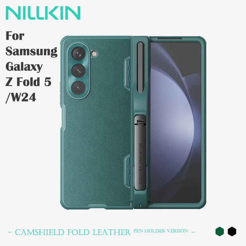 

NILLKIN CamShield Fold Leather Case for Samsung Galaxy Z Fold 5/W24 5G Back Cover with S-Pen Holder Version, WIth Kickstand