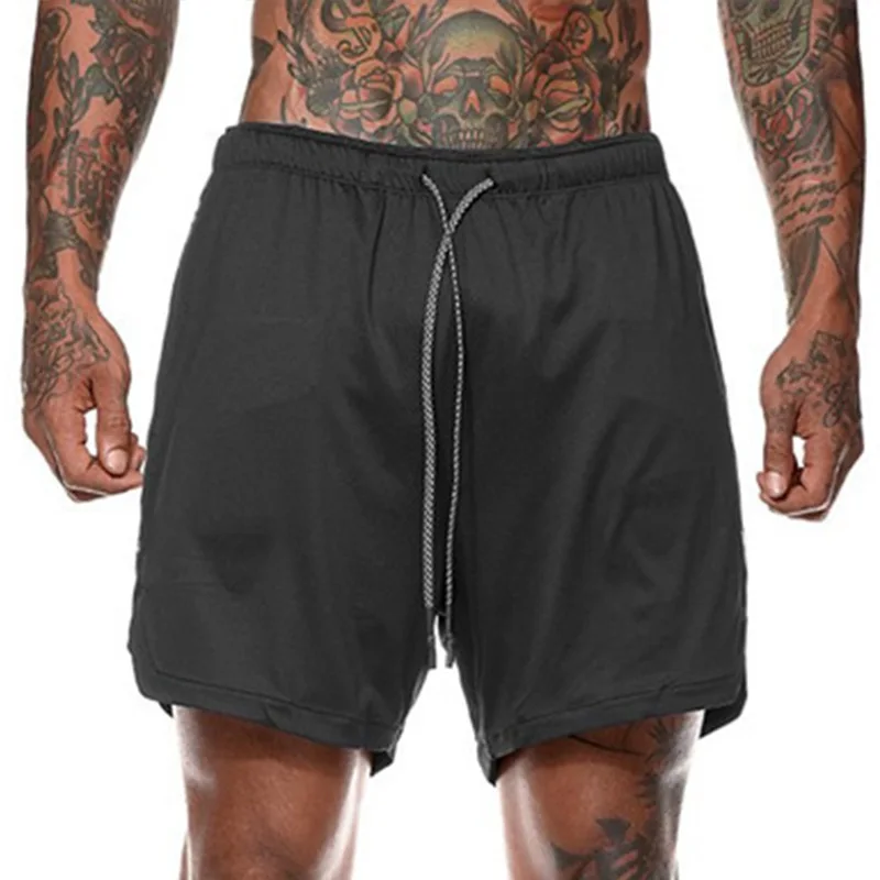 Europese Mannen Sport Zomer Nieuwe Double Layer Mobiele Telefoon Broek Gym Oefening Joggen Training Shorts