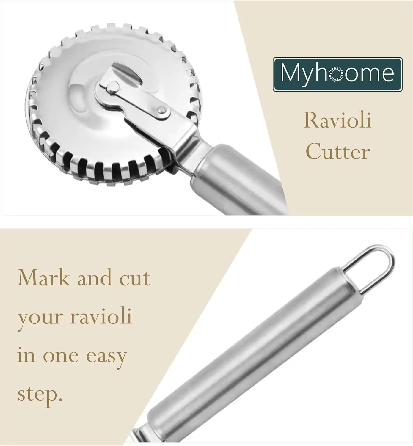 Stainless Steel Wheel Fluted Pasta Dough Crimper Ravioli Cutter for Cutting Sealing and Crimping Fresh Pasta Dumplings Tool