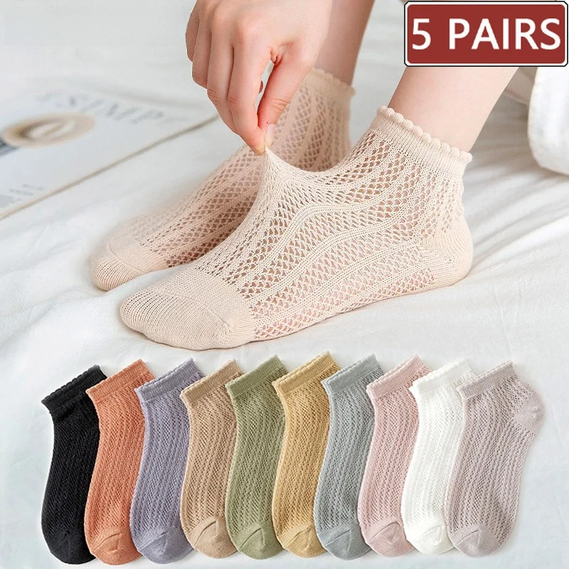 

5 Pairs Women's Cotton ort Sos Thin Me Low Cut Summer Breathable Comfortable Soft Base Layer Pants