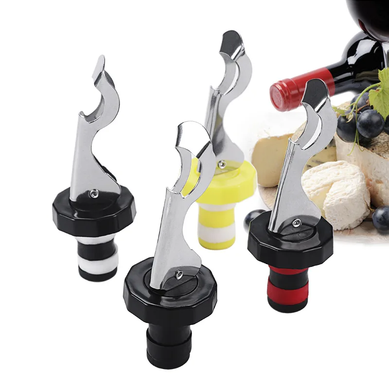 

Creative Silicone Bottle Stopper Red Wine Bottle Stopper Sealed and Leak Proof Stainless Steel Bottle Cap Opener Preservation