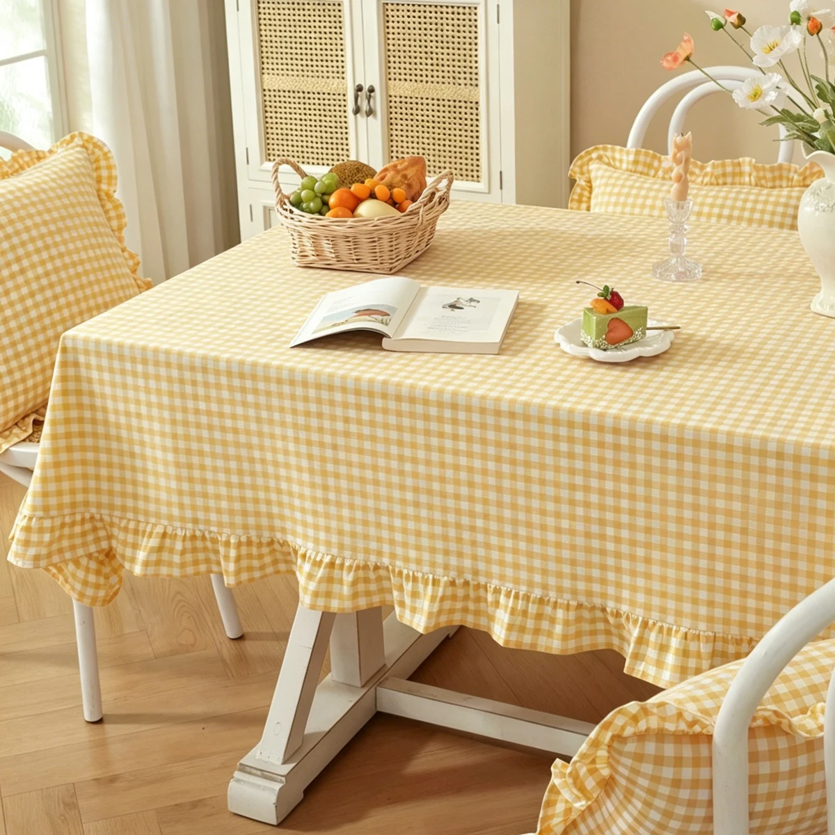 Karierte Tischdecke mit Rüschenrand für Zuhause, Hochzeit, Party, Festival, Küche, Weiche Faltbare Tischdecke mit Rüschenrand – Detail 9