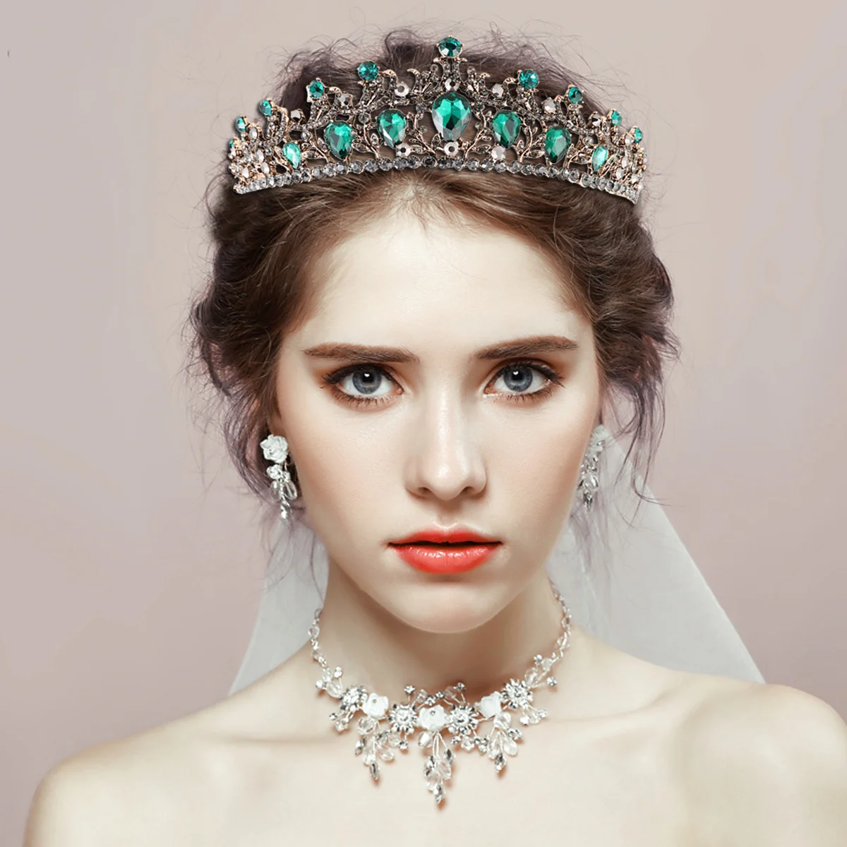 

1 Piece Elegant Bride Tiara Headband Baroque Style Crystal Hair Accessory for Wedding Party Banquet Green Hair Hoops