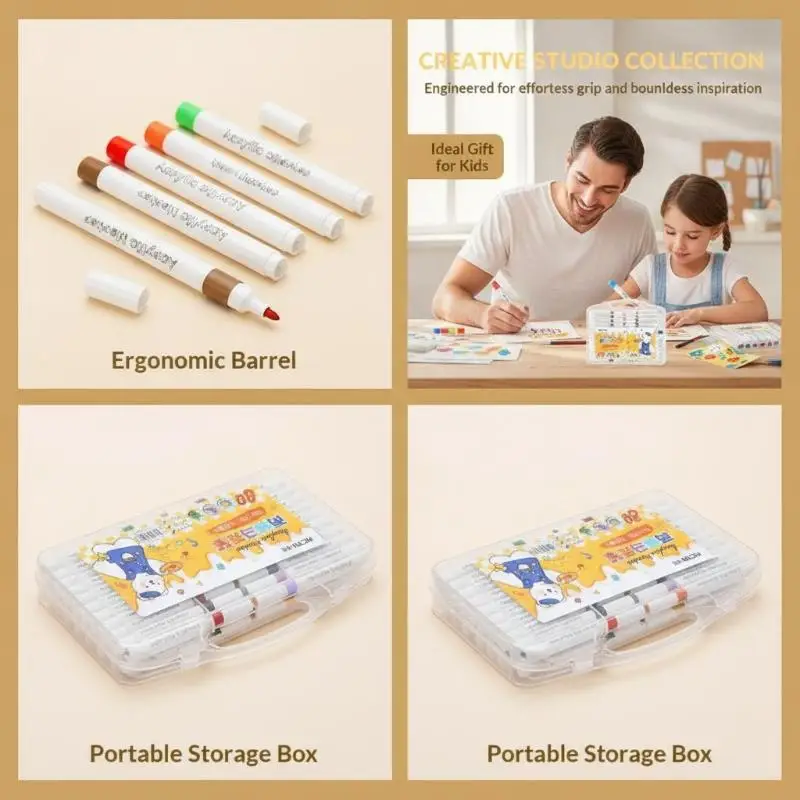 Washable Acrylic Marker Pen Set 12-80 Colors Non-Toxic Ideal Gift for Kids Students DIY Art Painting Projects