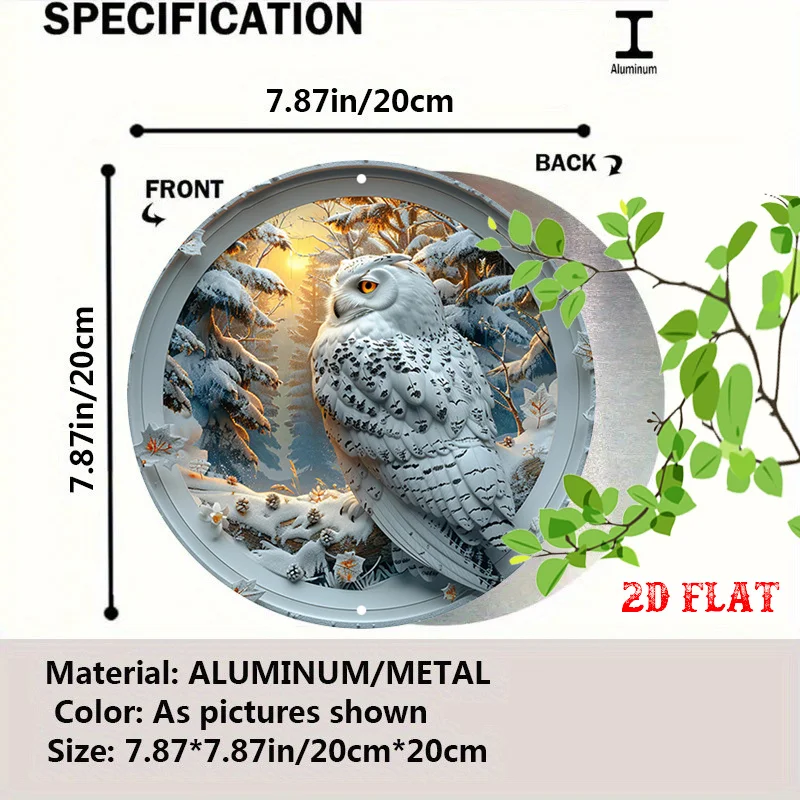 2D Flat, 2D Flat 1pc Snowy Forest Round Aluminum Sign,Tranquil Round Wall Decor,Owl Round Plaque Painting,Winter Scene Metal Wal