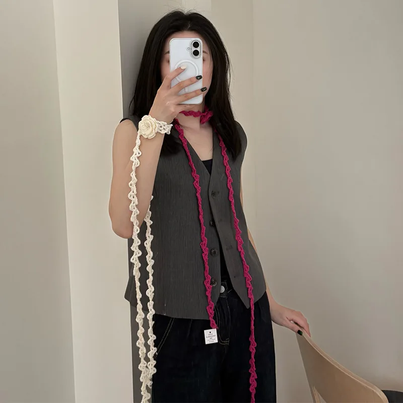 

Аксессуары Весна-Лето 2026: Вязаный шарф с розами в богемном стиле, изящная цепочка на шею, цепочка на талию, женские аксессуары для одежды