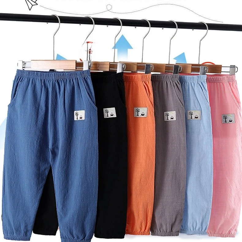 Children's Mosquito Proof Pants Made of Pure Cotton Summer Thin and Loose Children's Lantern Pants Boys' and Girls' Casual Pants