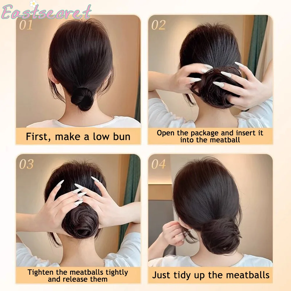 Messy hair bow extension with synthetic mini fake loop UPDO donut clip suitable for women and girls stretchable bird's nest