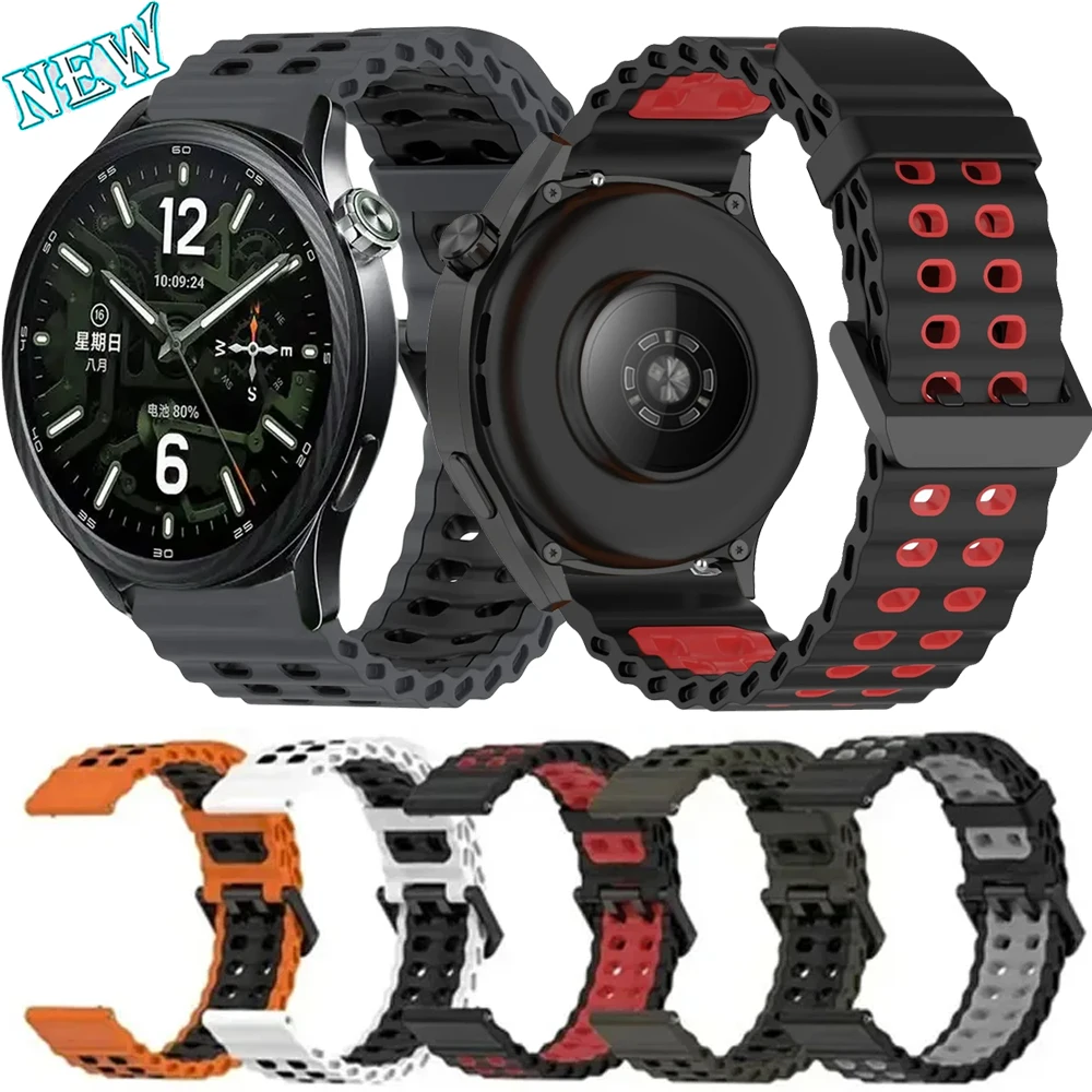 22mm Silicone Ocean Strap for Xiaomi Watch 5 S5-4-3 Adjustable Breathable Band Huawei Ultimate 2/GT6-5-4 46mm OPPO Watch X3-2/S
