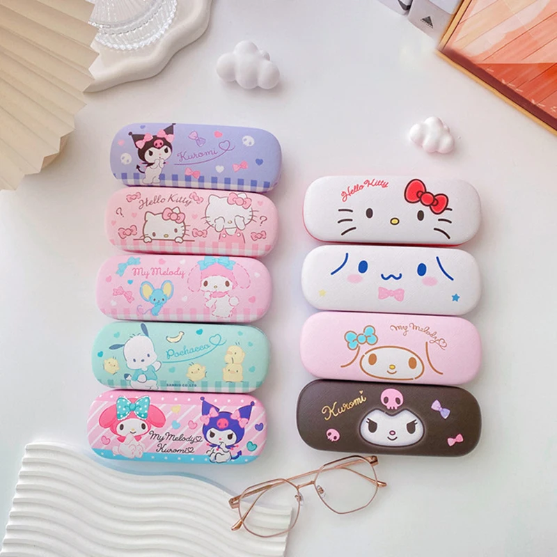 Sanrio Hello Kitty Cinnamoroll Kuromi Glasses Case Myopia Glasses Storage Box Anime Kawaii Cute Creative Travel Portable Girls