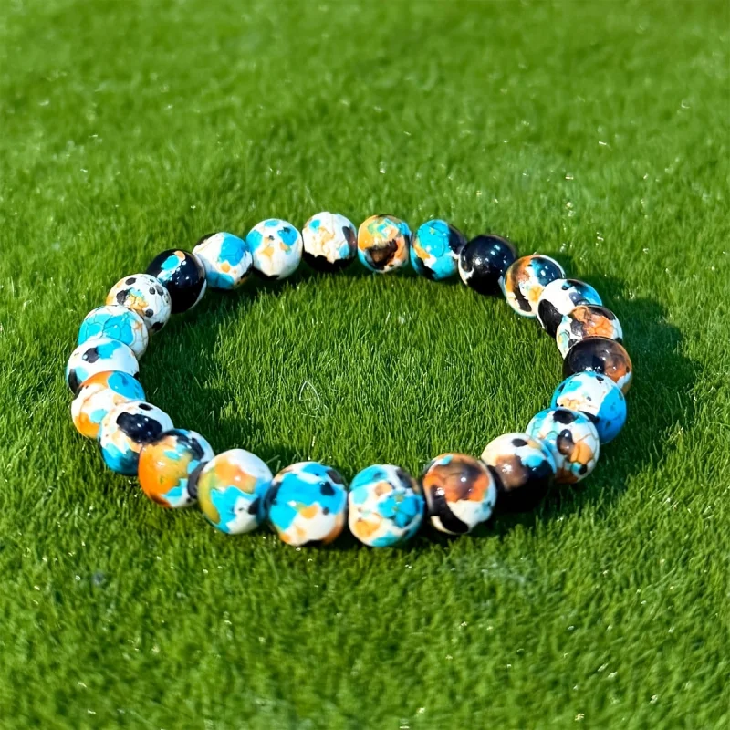 Turquoise Blue & Black Marbled Beads Positive Affirmation Jewelry for Mind Balance,Durable Natural-Looking Design, Teen Wellness