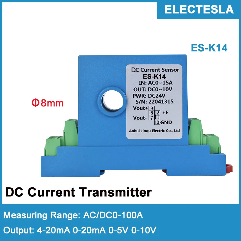 DC Current Transmitter Current Detection 4-20mA 0-20mA 0-5V 10V Output 8mm/12mm/15mm Perforated DC Hall Current Sensor