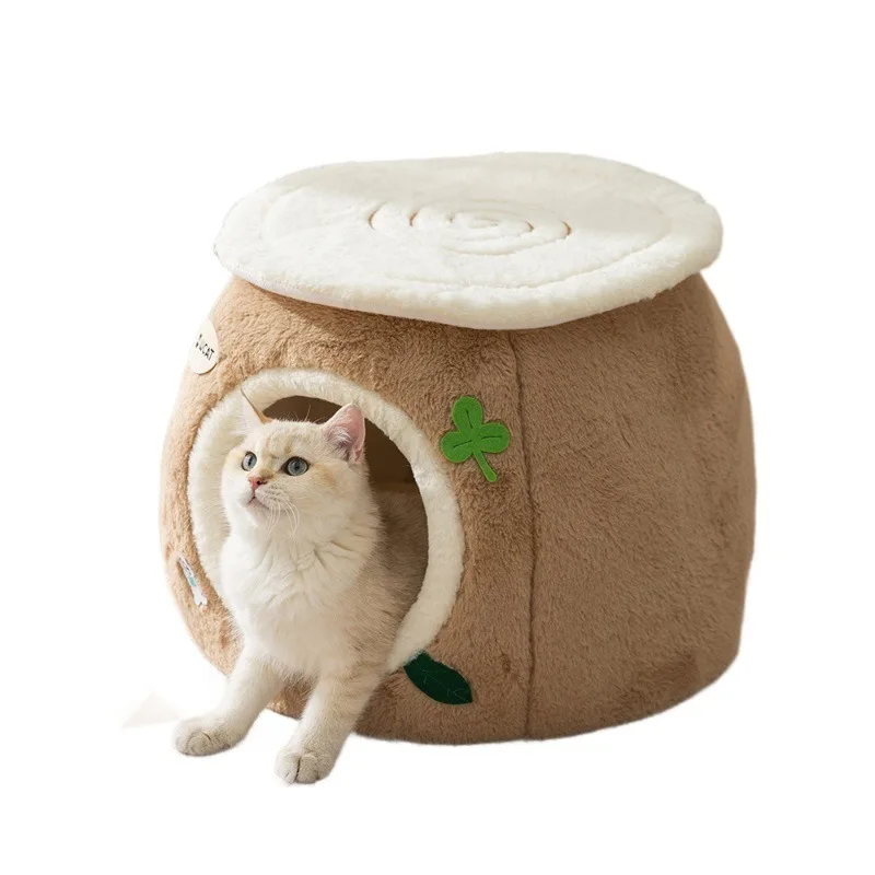 

Christmas Cat Cave Bed Persimmon Igloo Enclosed Plush House Winter Warm Washable Removable Cushion Anti Slip Bottom Cute Hideout