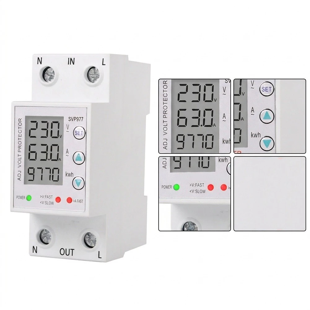 Circuit Breaker 80A Adjustable Voltage Surge Protector LCD Display Real Time Monitoring Energy Meter For Home Industrial