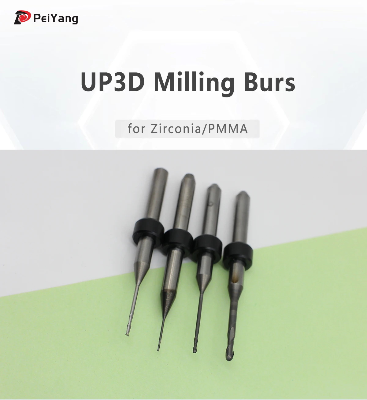 

UP3D P52/P53/P55D Zirconia Milling Bur D4 Shank DC Diamond Coating 50mm Length 0.6/1.0/1.5/2.0mm UP3D Dental Milling Bur