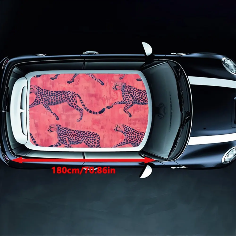 Rose red cheetah car roof sticker, add wild charm to your car; car vinyl wraps, car roof vinyl sticker, show unique charm
