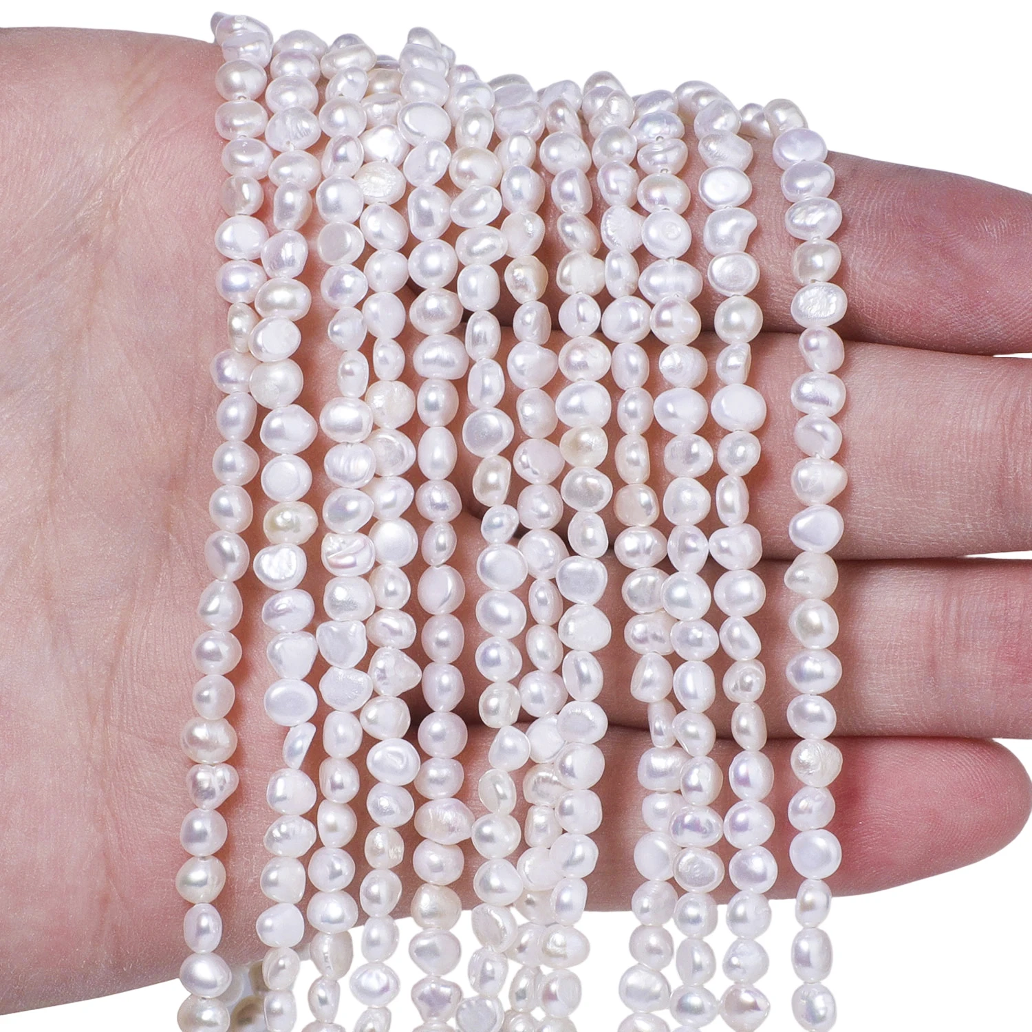 Perlas de agua dulce blancas irregulares planas de 3-4 mm A+, perlas espaciadoras sueltas para hacer pulseras hechas a mano para mujeres, accesorios de dijes.