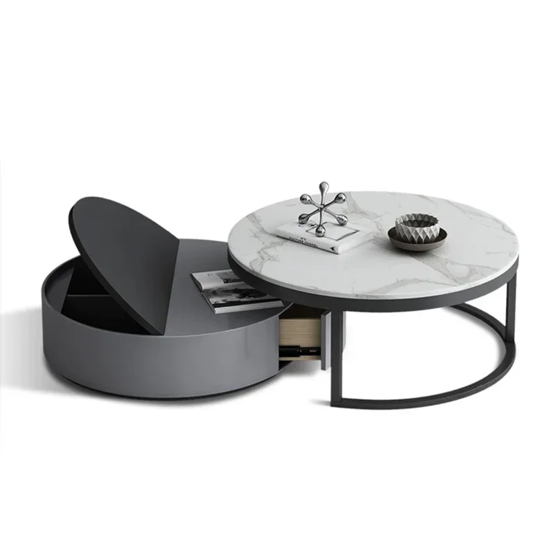 

Rock slab coffee table TV cabinet, combined household European-style apartment, living room round coffee table