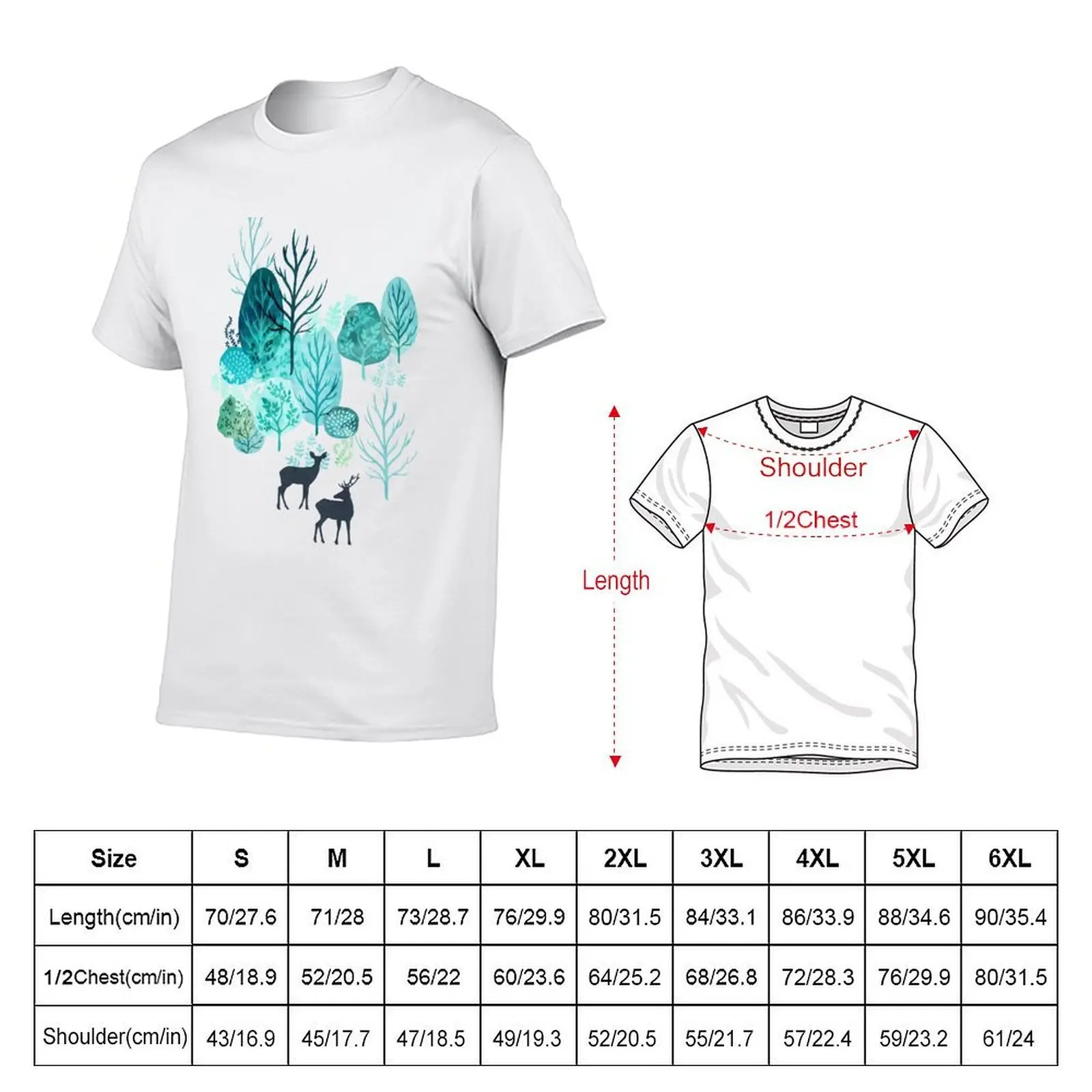 Emerald forest deer on white T-Shirt blue archive valentines boutique clothes mens clothes