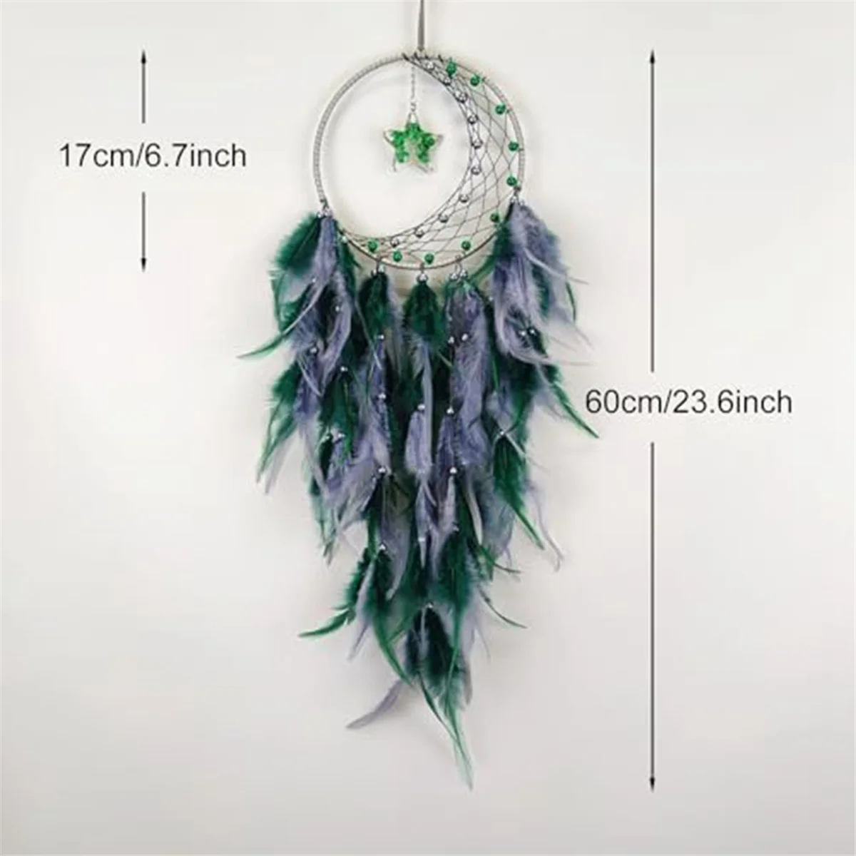 Feather Catcher for Bedroom, Catcher with Star Pendant, Catcher for Wall Hanging Craft Gifts Green