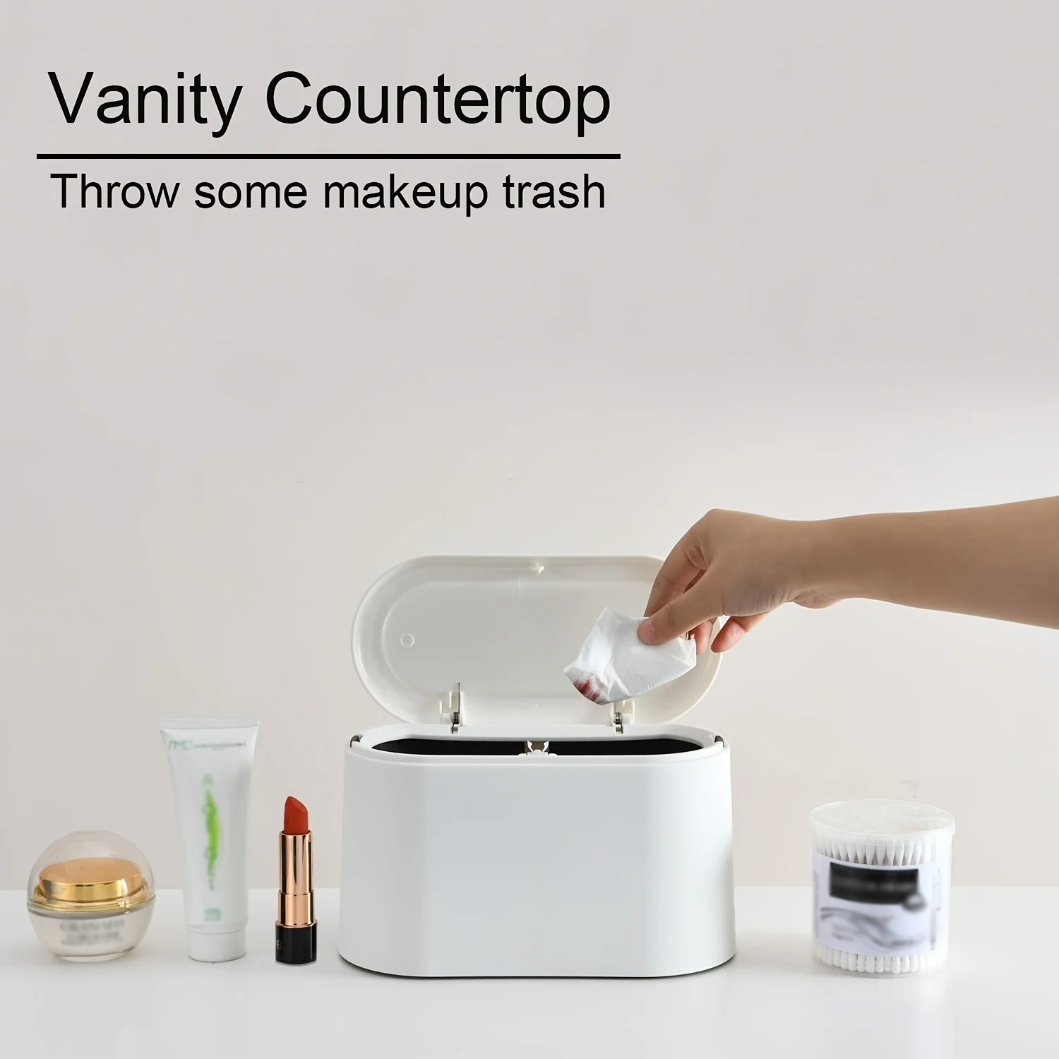 Mini Trash Can With Lid, Small Desk Countertop Mini Garbage Cans, Tiny Waste Basket,White