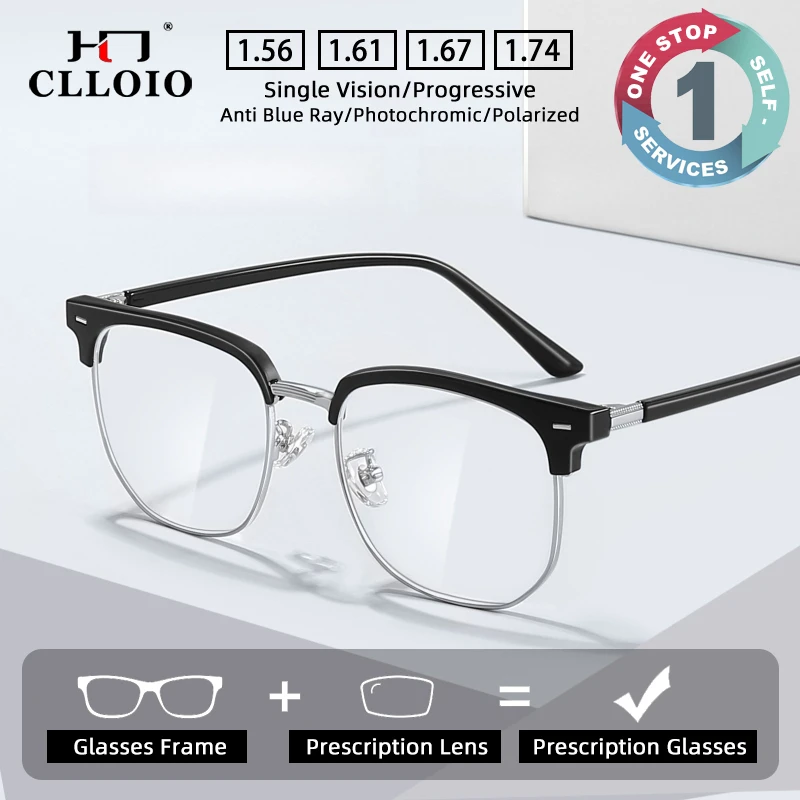 CLLOIO Currents Casual Style Prescription Glasses Anti Blue Light Alloy Eyebrow Frame Myopia Glasses Reading Progressive Eyewear