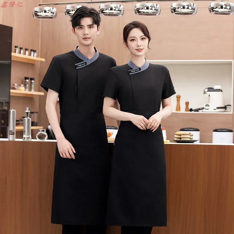 Western Restaurant Steakhouse Asymmetric Collar Chef Jacket Short Sleeve Catering Hotel Restaurant Canteen Work Uniform Thin Bre