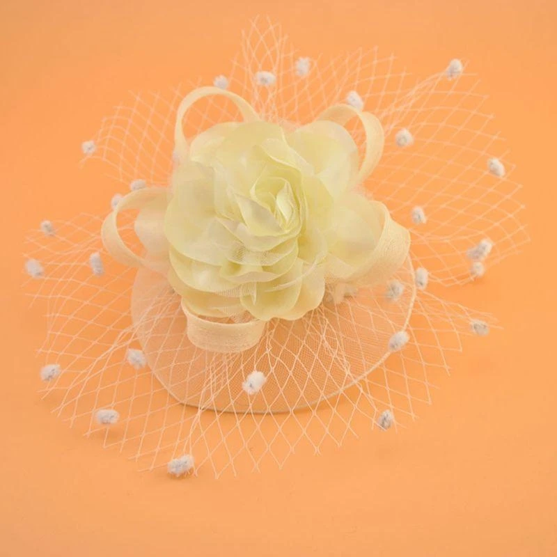 400A Fascinator Hats for Women Mesh Pillbox Cap with Dot Flower Veil and Hair Clip Cocktail Tea Party Headwear Headdress