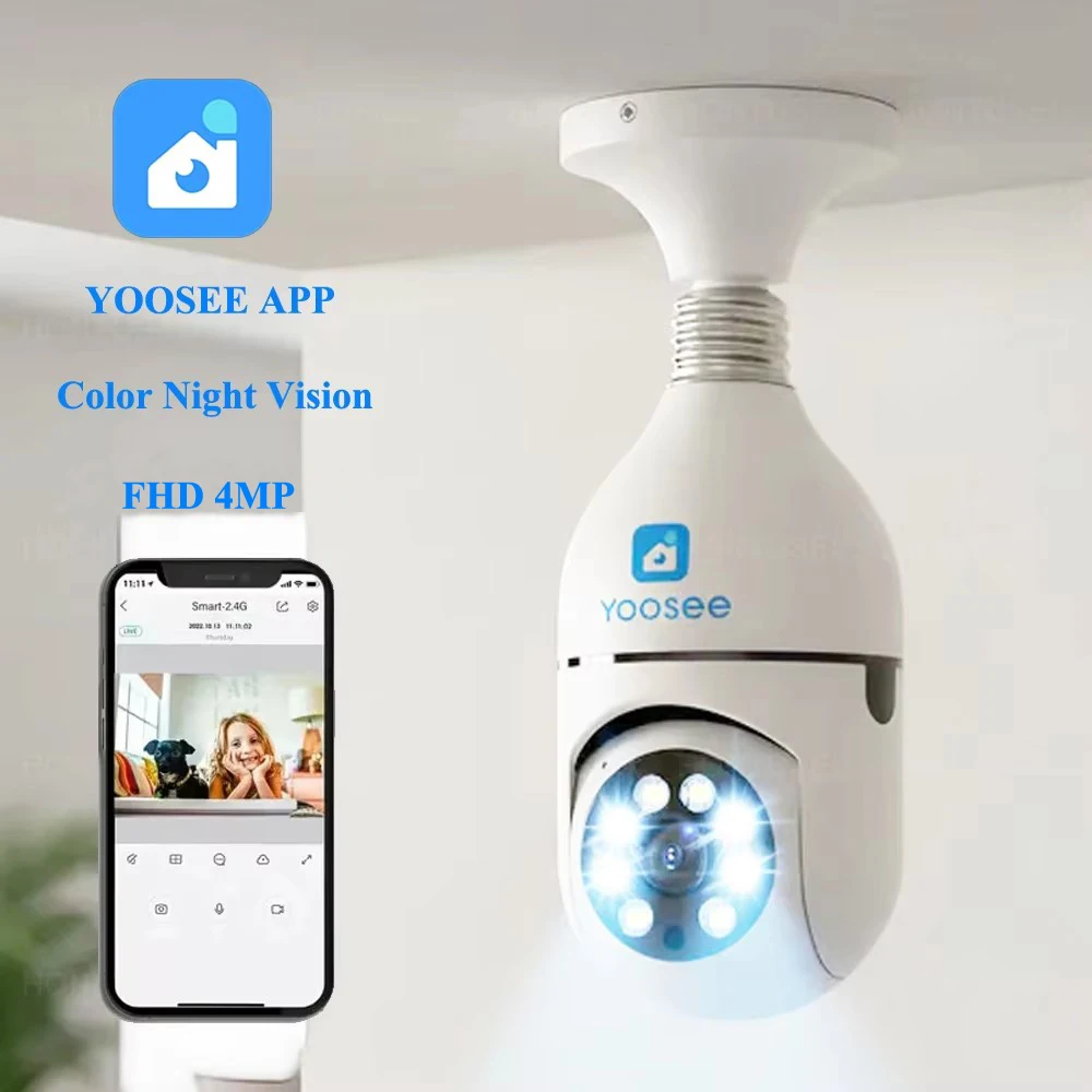 YOOSEE FHD 4MP Wifi Bulb Camera Color Night Vision Wireless Security Camera Two Way Audio Auto Tracking Indoor PTZ Baby Monitor