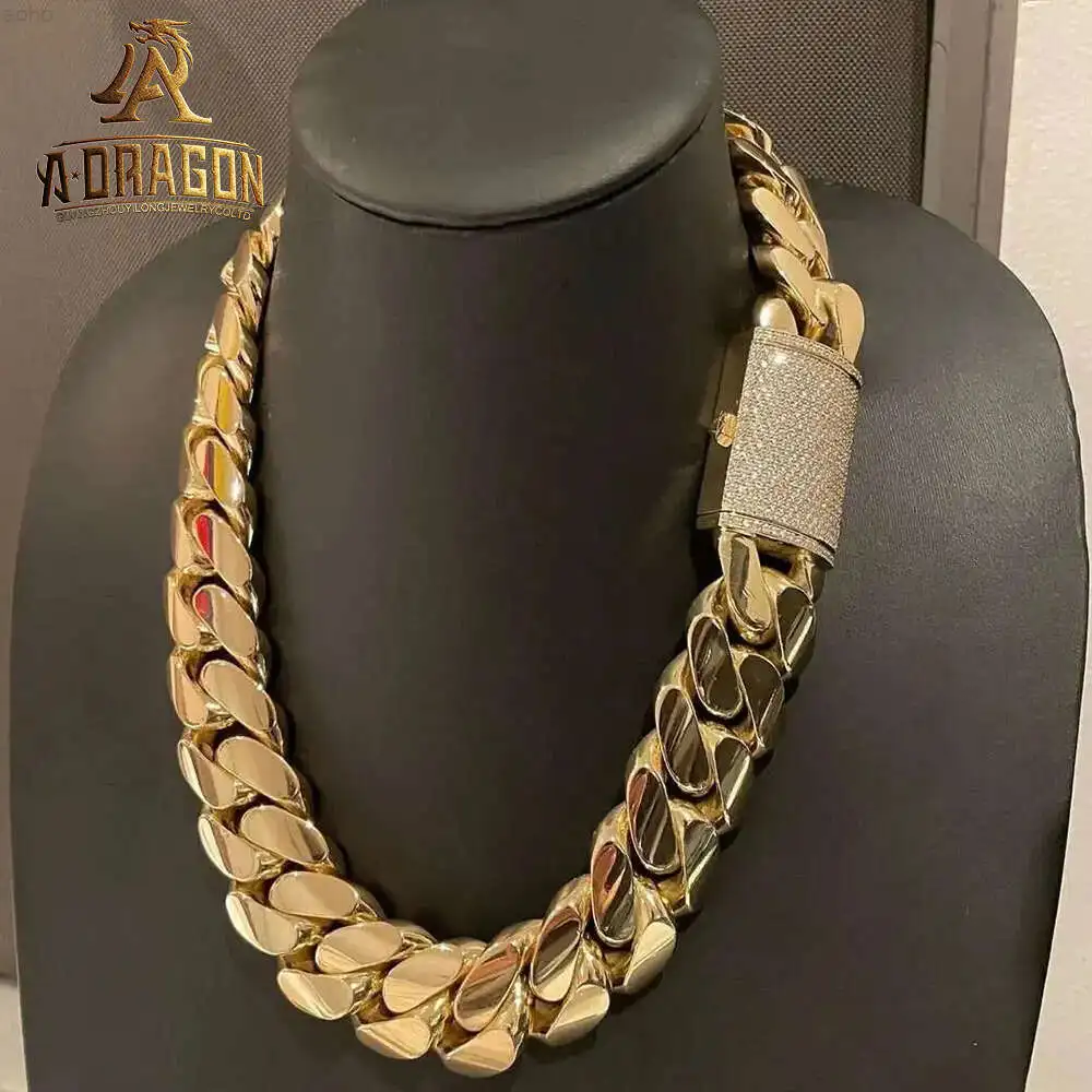 

18mm Vvs Moissanite Diamond Solid Gold Plated Prong Set Miami Cuban Link Chains with Certificate