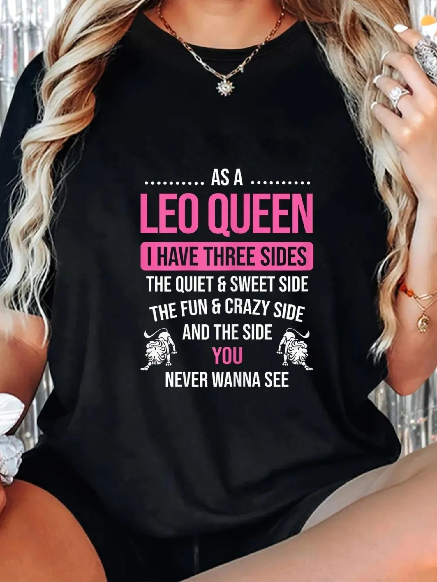 

[Zodiac T-Shirt] Soft Leo Queen Zodiac-Inspired T-Shirt | Short Sleeve, Crew Neck with Playful Three Sides Design