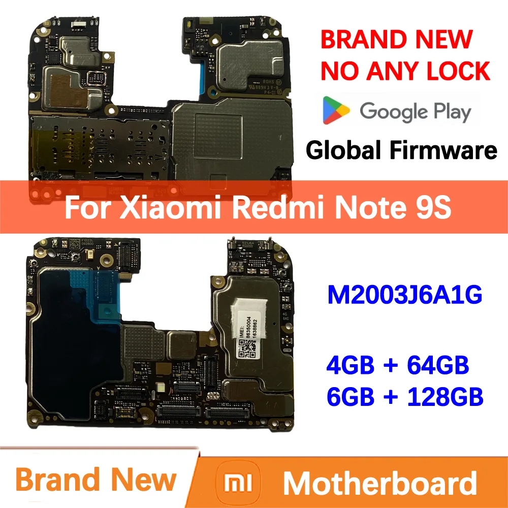 100% Brand New Motherboard for Xiaomi Redmi Note 9S Mainboard M2003J6A1G Logic Circuit Board Plate Global Firmware Unlocked