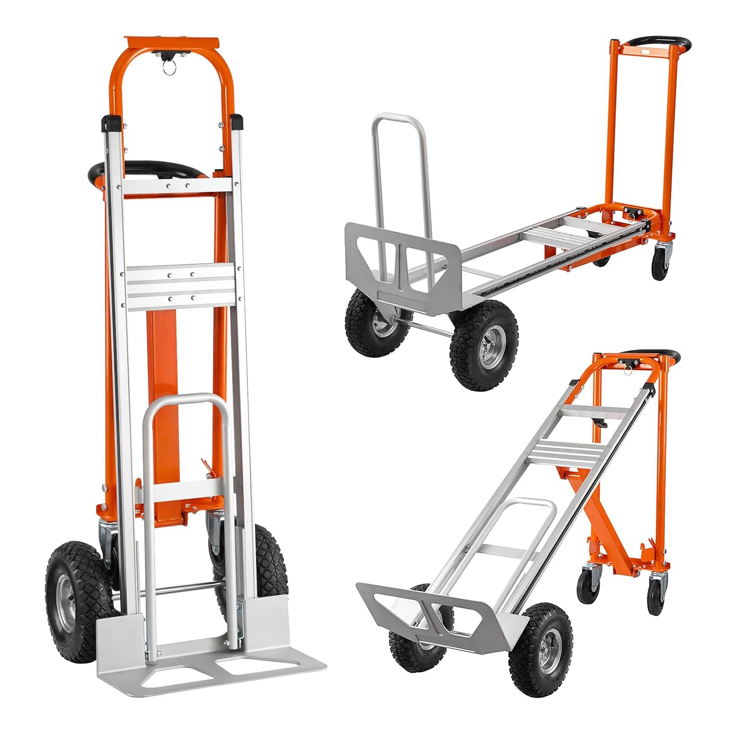 Image of 3-in-1 Aluminium-Transportwagen mit 399 kg Tragkraft, 3 Positionen und 10-Zoll-Gummirädern für Transport und Umzug