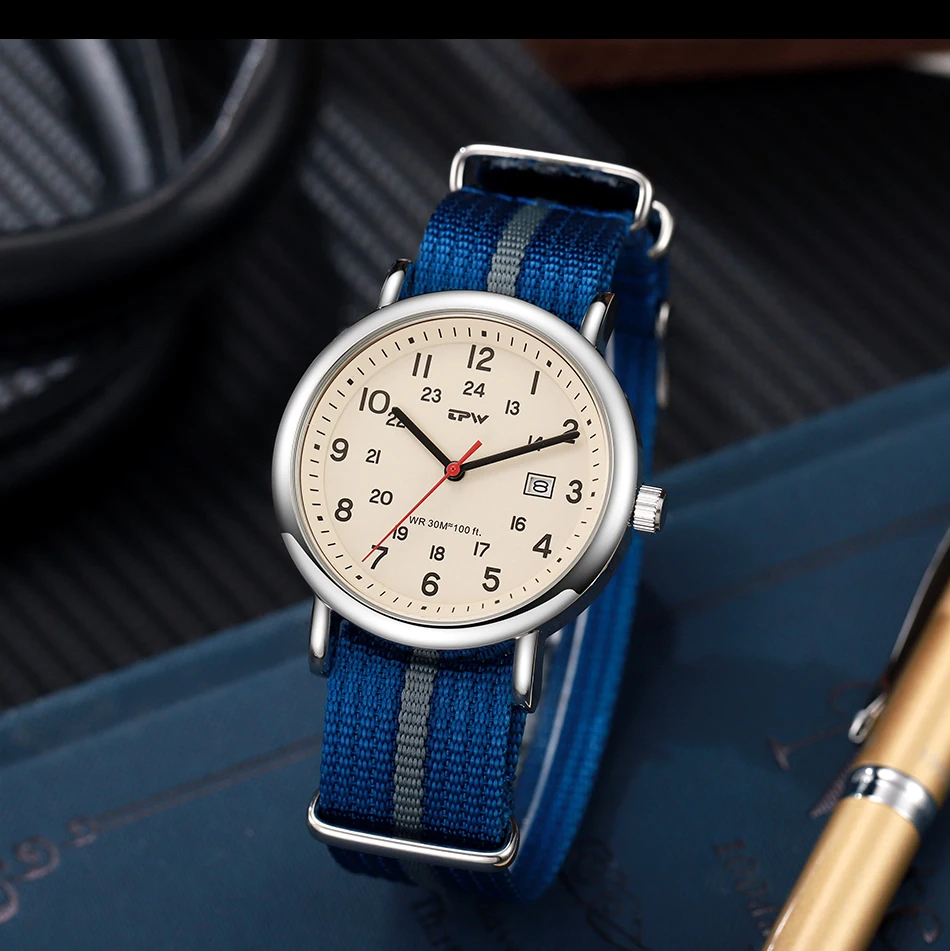 2026 TPW Felduhr Leicht ablesbares Stoffarmband 24-Stunden-Anzeige Quarzwerk Tagesfunktion – Detail 10