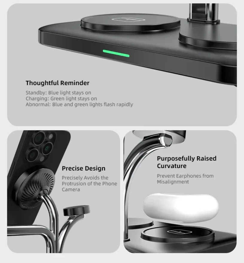 5 IN 1 15W Dual Phone Watch Magnetisches kabelloses Ladegerät Schnellladung für iPhone 17~12 Samsung Apple/Galaxy Watch Aipods Pro/Buds – Detail 13