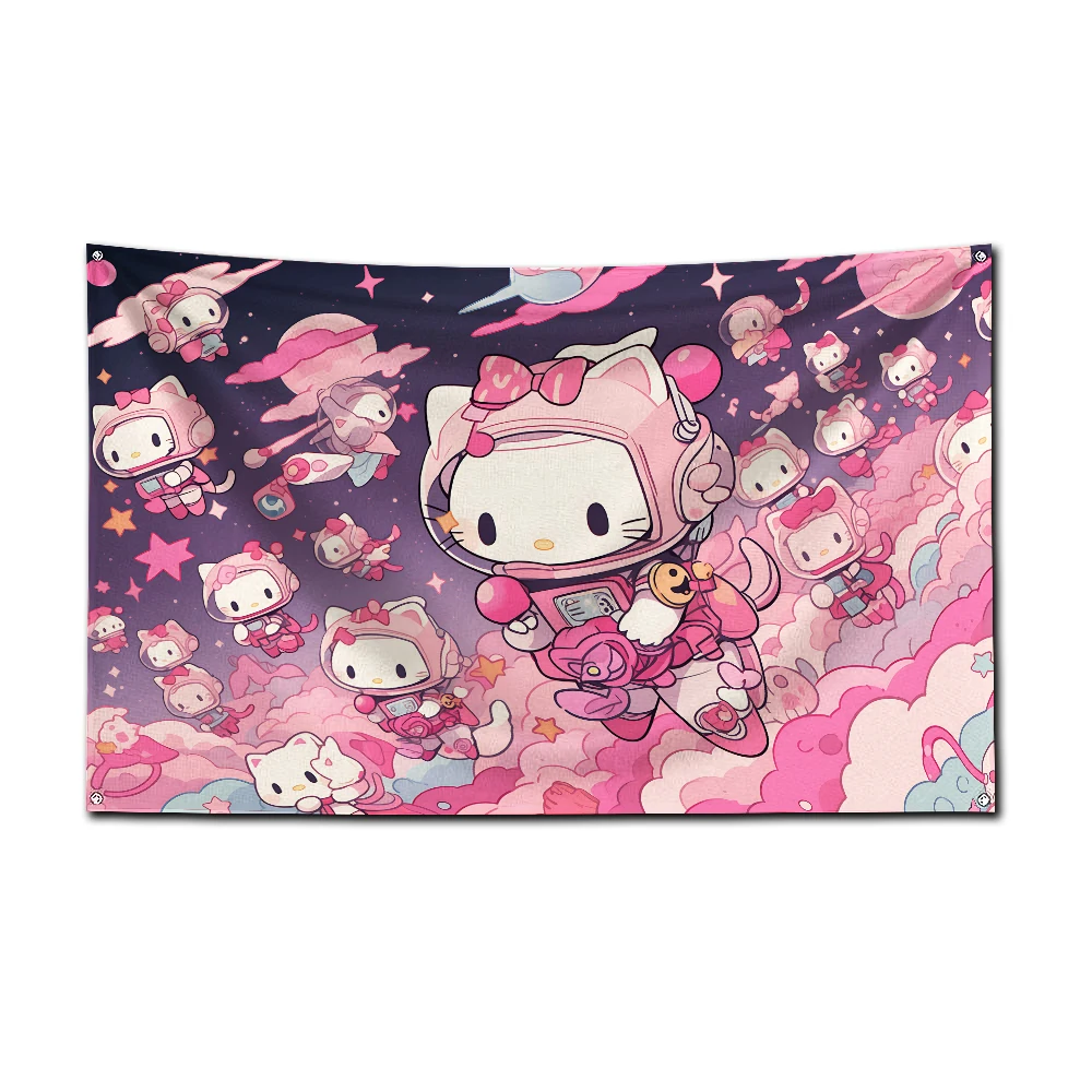 3x5 Ft Cute Cats Cartoon Hellokitty Flag Polyester Digital Printing Banner For Garage or Out door Decoration